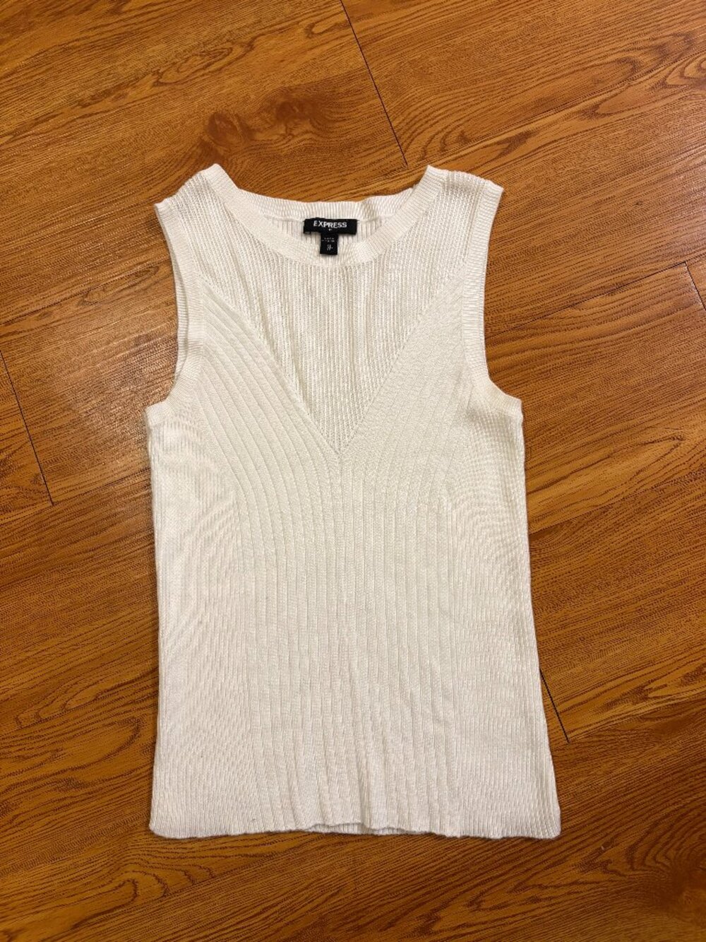 Express White Ribbed Shell Sleeveless Tank Top